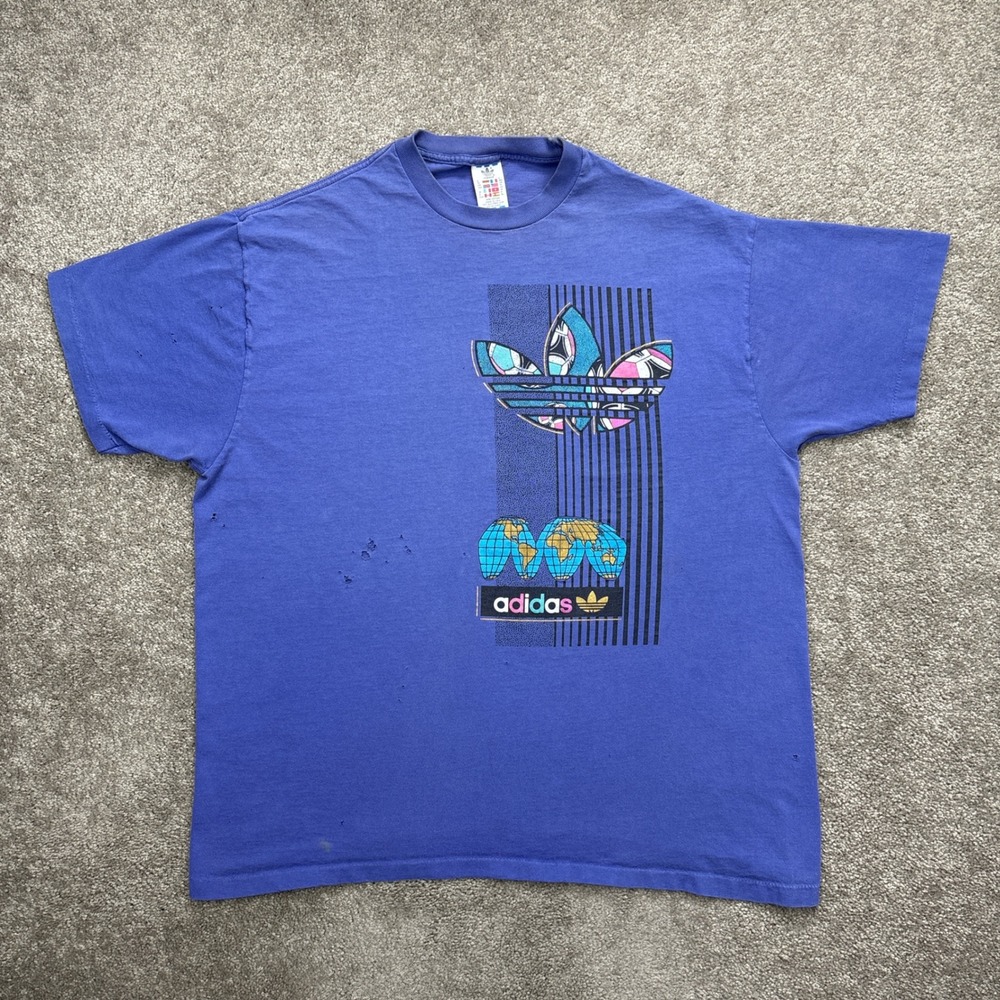 Vintage 90s Adidas Soccer Trefoil Globe Single Stitch T Shirt XL